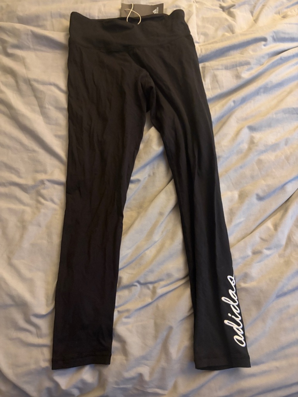 adidas Black Leggings with White script .. small NWT